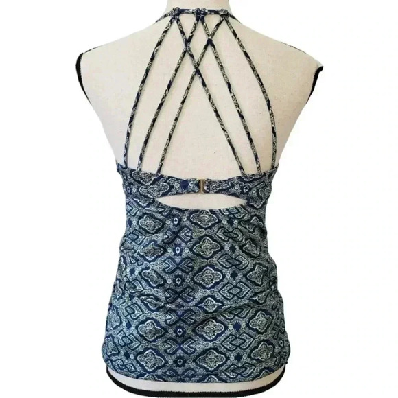 Athleta Aqualuxe Blue Printed Strappy Molded Tankini Swim Top - Picture 5 of 11
